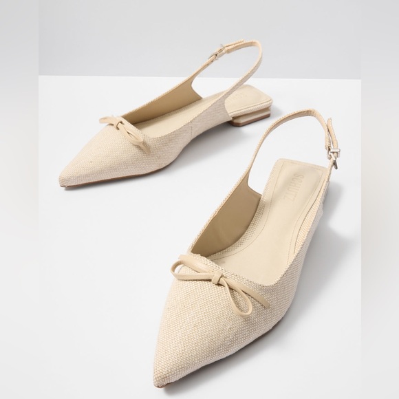 SCHUTZ Shoes - SCHUTZ Violetta Offwhite Pointed Toe Slingback Flats with Bow Size 7